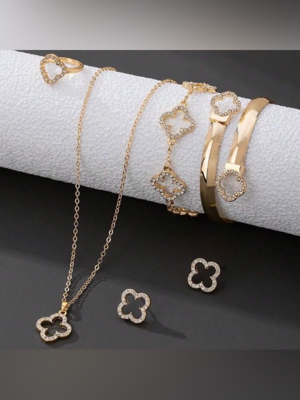 Kohl's Gold-Tone Clover Jewelry Set with Crystal Accents